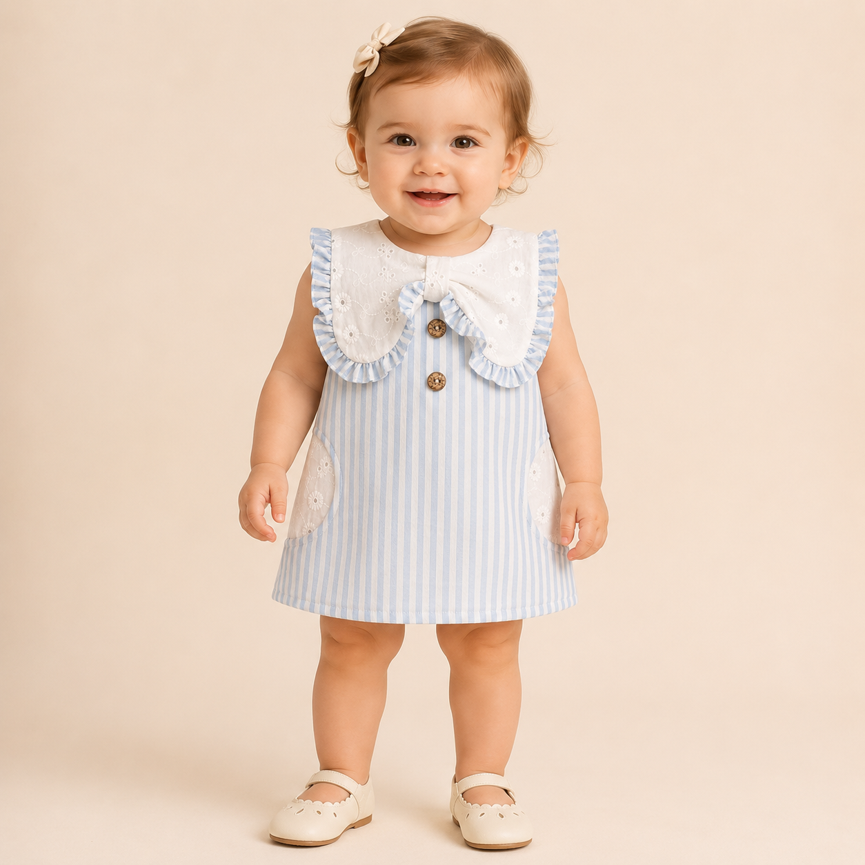 ⚪️ VESTIDO CLÁSICO BEBÉ FELIZ AZUL |MARA BABY