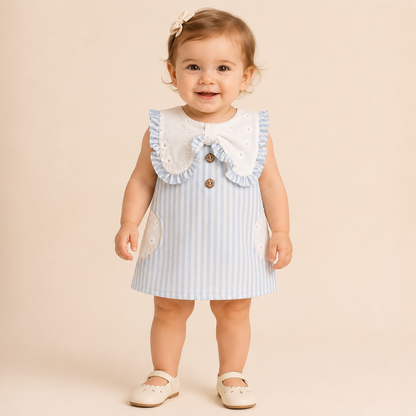⚪️ VESTIDO CLÁSICO BEBÉ FELIZ AZUL |MARA BABY