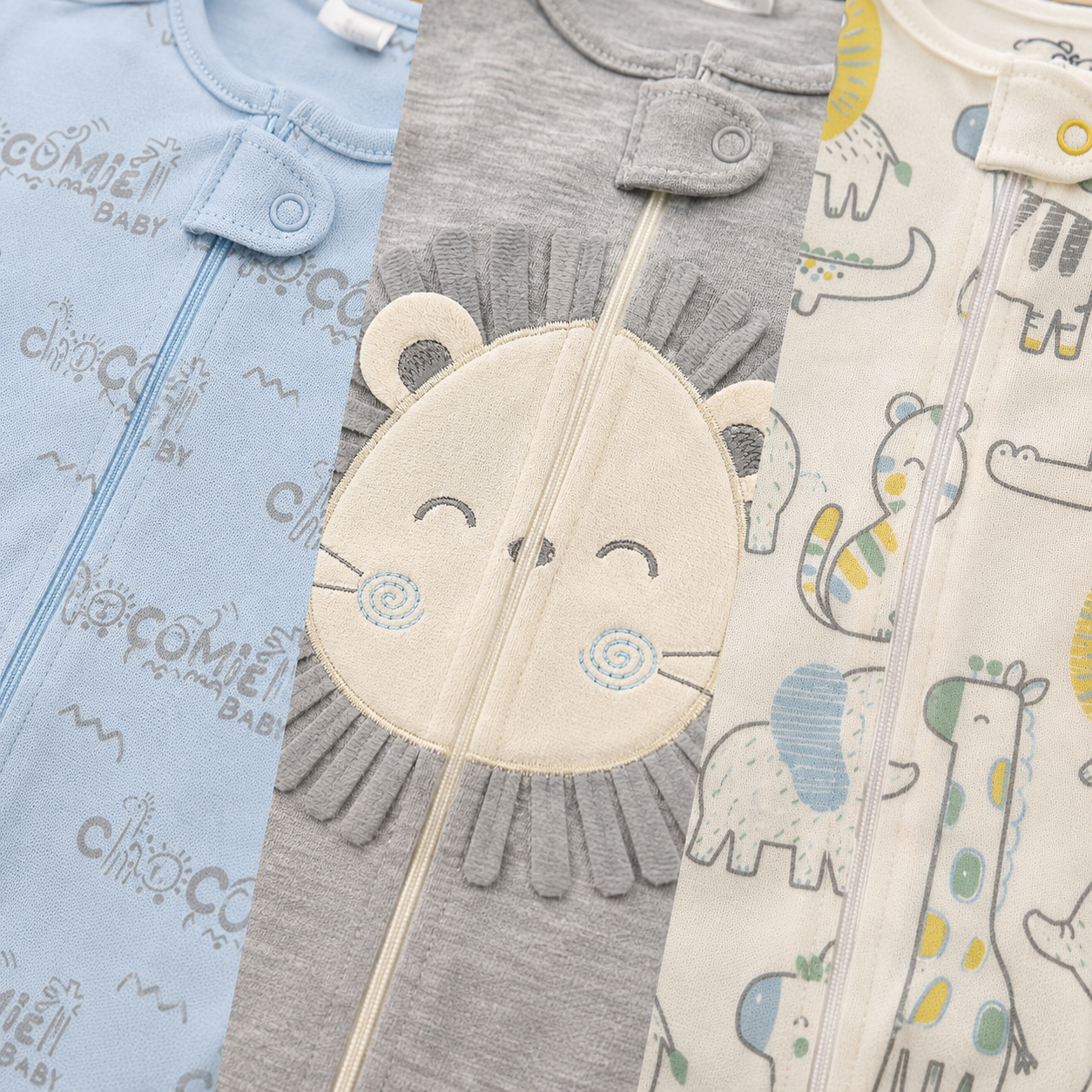 Set x3 Pijamas Enterizos Bebé Niño Animales Safari con Cierre | Mara Baby