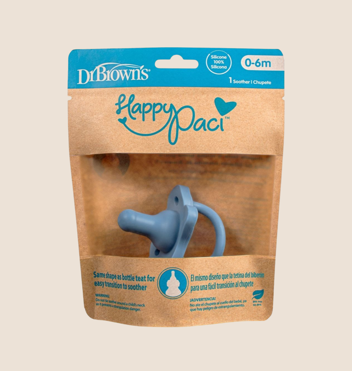 CHUPO DR. BROWN’S HAPPYPACI - 100 % SILICONA SUAVE - 0 A 6 M