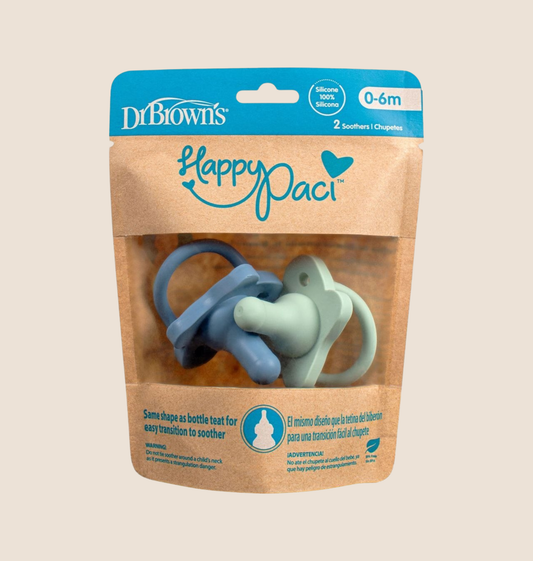 CHUPOS DR. BROWN’S HAPPYPACI - X2 - 100 % SILICONA SUAVE - 0 A 6 M