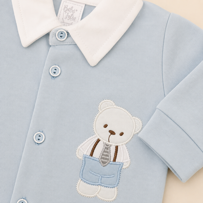 Conjunto de Salida Bebé Niño Enterizo Azul Cielo con Gorro Osito Elegante | Mara Baby