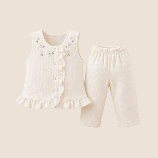 Conjunto 2 Piezas Bebe Nina Margaritas Crema
