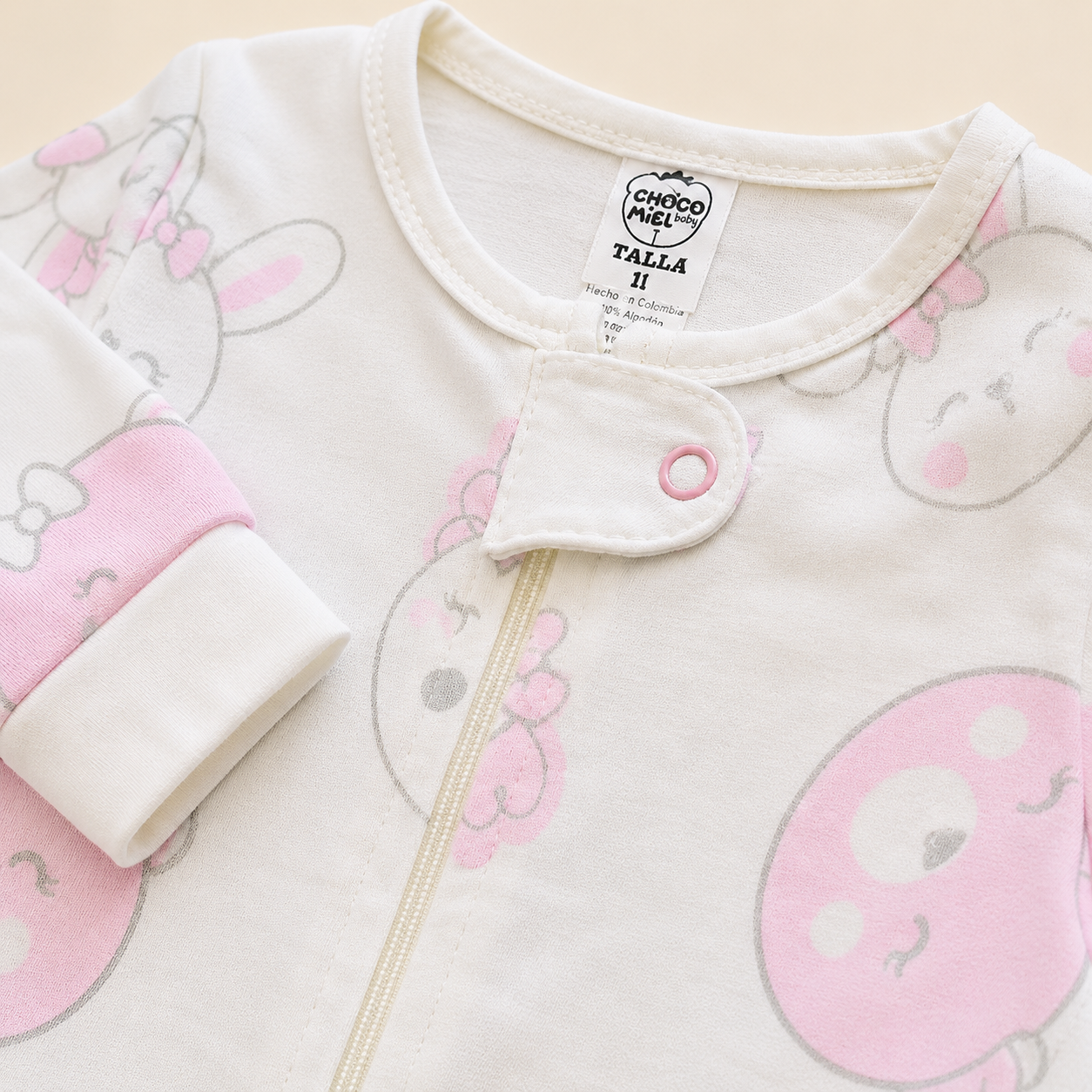 Set 3 Pijamas Enterizas con Piecitos Bebe Nina - Osito y Conejito - Choco Miel Baby