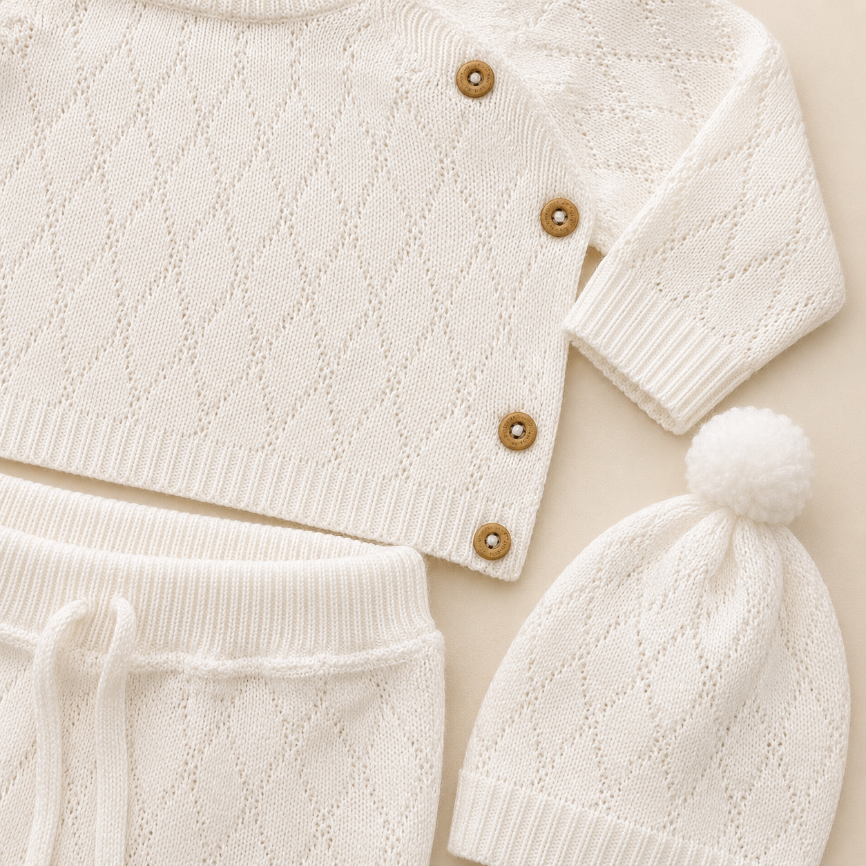 ⚪️ Conjunto Tejido Premium Bebé 6 Piezas – Ref. Valentín Blanco |
