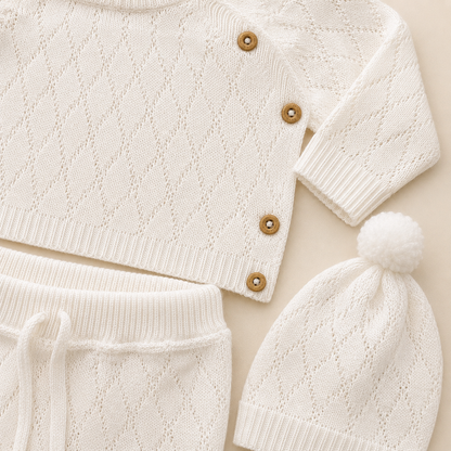 ⚪️ Conjunto Tejido Premium Bebé 6 Piezas – Ref. Valentín Blanco |