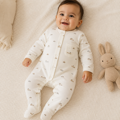 Set x2 Pijamas Enterizos Bebé Niño Tren Blanco y Beige | Mara Baby