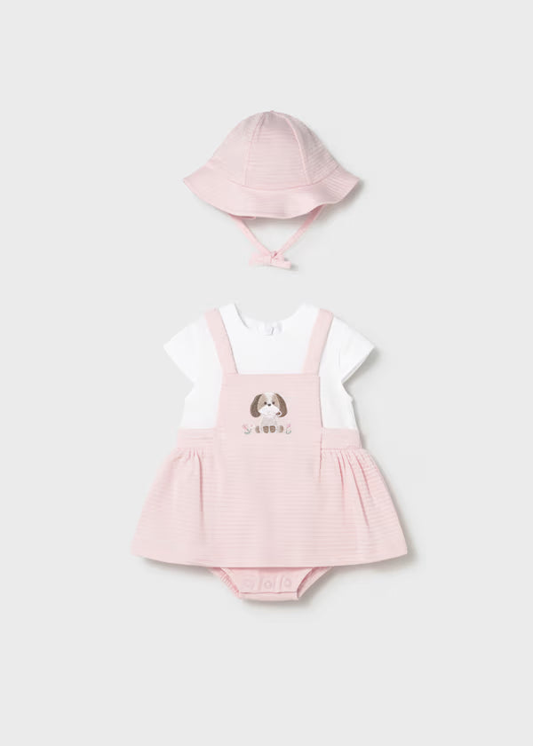 VESTIDO PETO SIMULADO CON GORRO RECIEN NACIDA MAYORAL