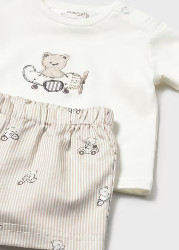 CONJUNTO PANTALON CORTO Y CAMISETA OSITO RECIEN NACIDO