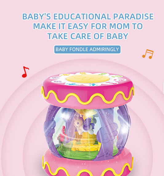 Tambor Musical Giratorio para Bebé con Luces y Sonidos rosado
