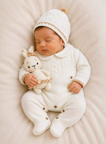 SET MARA TEJIDO PREMIUM - LUJO TERNURA Y DETALLES - COLOR BLANCO