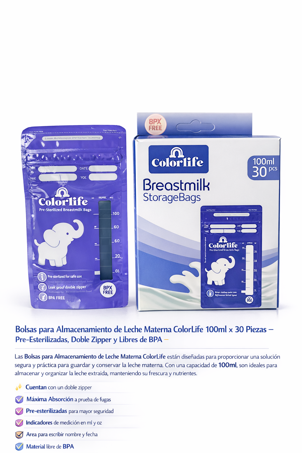 BOLSAS PARA ALMACENAMIENTO DE LECHE MATERNA X30 PIEZAS