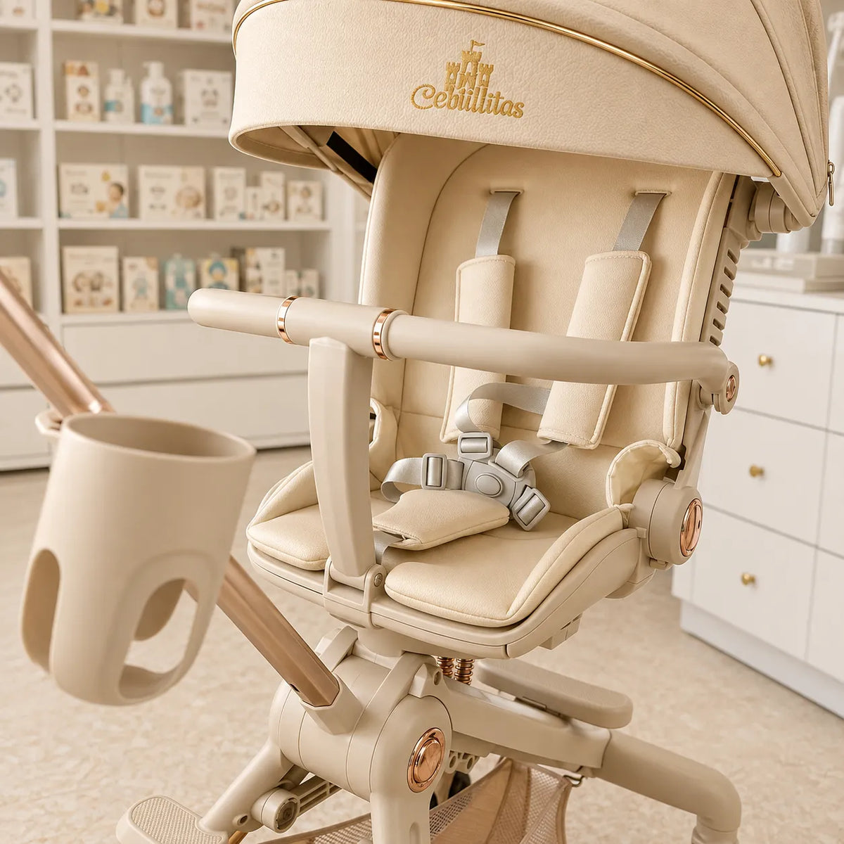 Triciclo de Lujo Castillitos Beige con Detalles Dorados