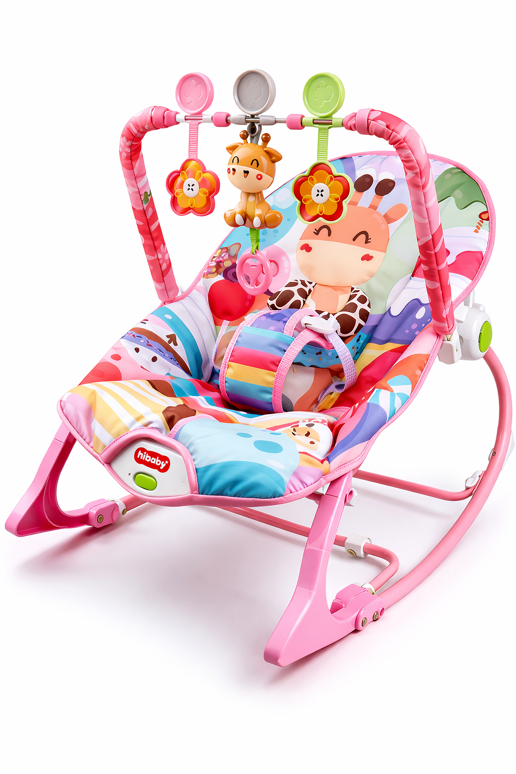 SILLA MECEDORA INFANTIL ROCKER CON JUGUETES COLGANTES Y VIBRACION DISEÑO GIRAFA