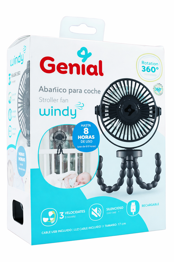 Ventilador para Coche de Bebé Genial Windy Recargable – Color Gris