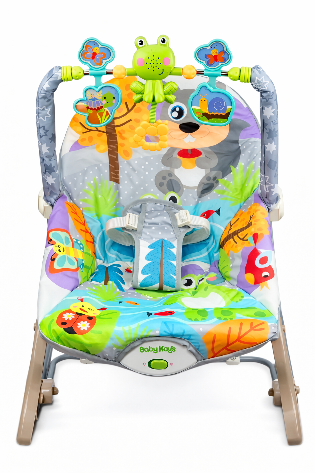 SILLA MECEDORA INFANTIL ROCKER CON JUGUETES COLGANTES Y VIBRACION DISEÑO RANITA