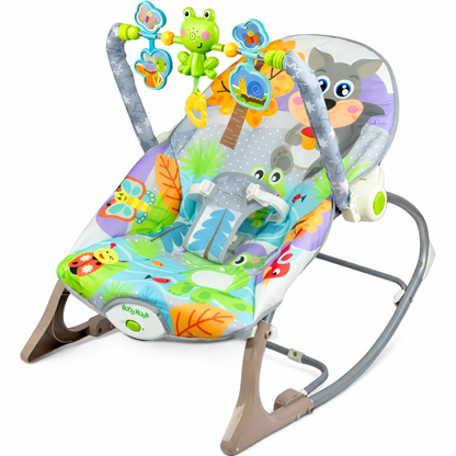 SILLA MECEDORA INFANTIL ROCKER CON JUGUETES COLGANTES Y VIBRACION DISEÑO RANITA