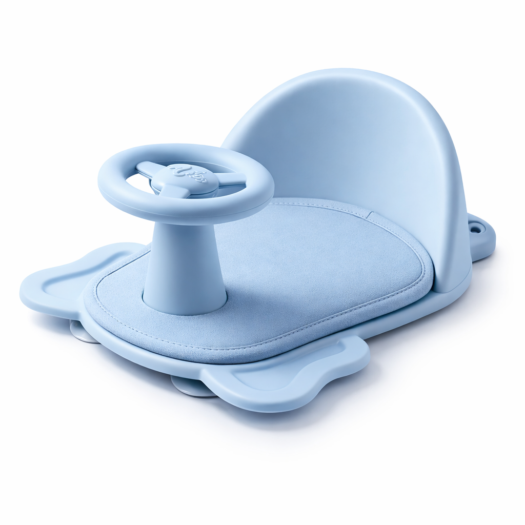 ASIENTO DE BAÑO PARA BEBE CON VOLANTE GIRATORIO - COLOR AZUL CLARO