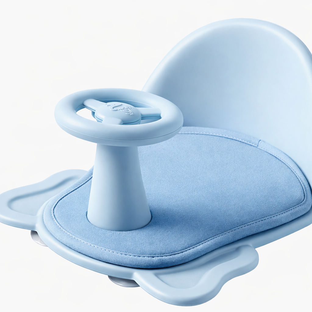ASIENTO DE BAÑO PARA BEBE CON VOLANTE GIRATORIO - COLOR AZUL CLARO
