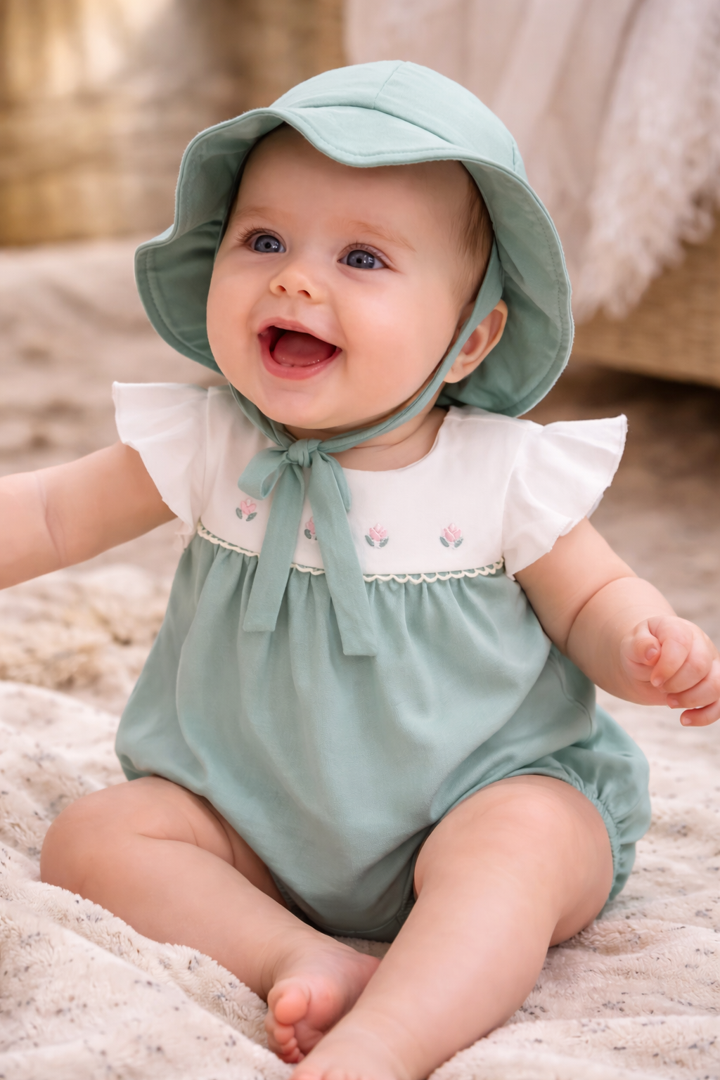 PELELE FLORECITAS CON GORRO PARA RECIEN NACIDA