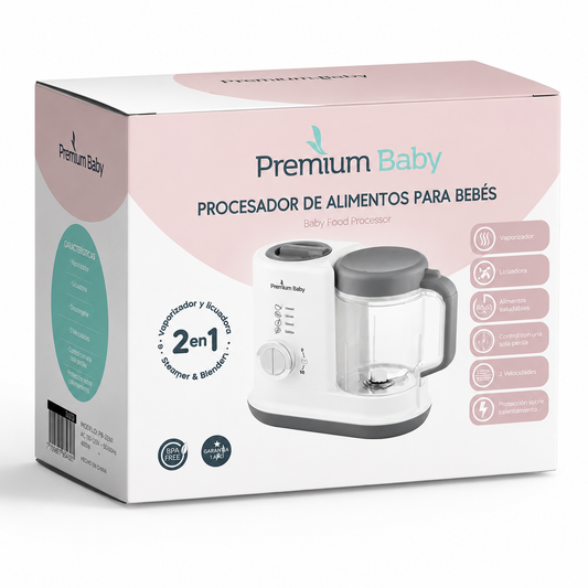 Procesador de Alimentos para Bebés 2 en 1 – Vaporizador y Licuadora | Premium Baby