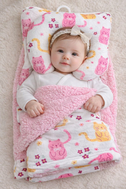 SET COBIJA CON ALMOHADA ANTIVUELCO - DISEÑO GATICOS