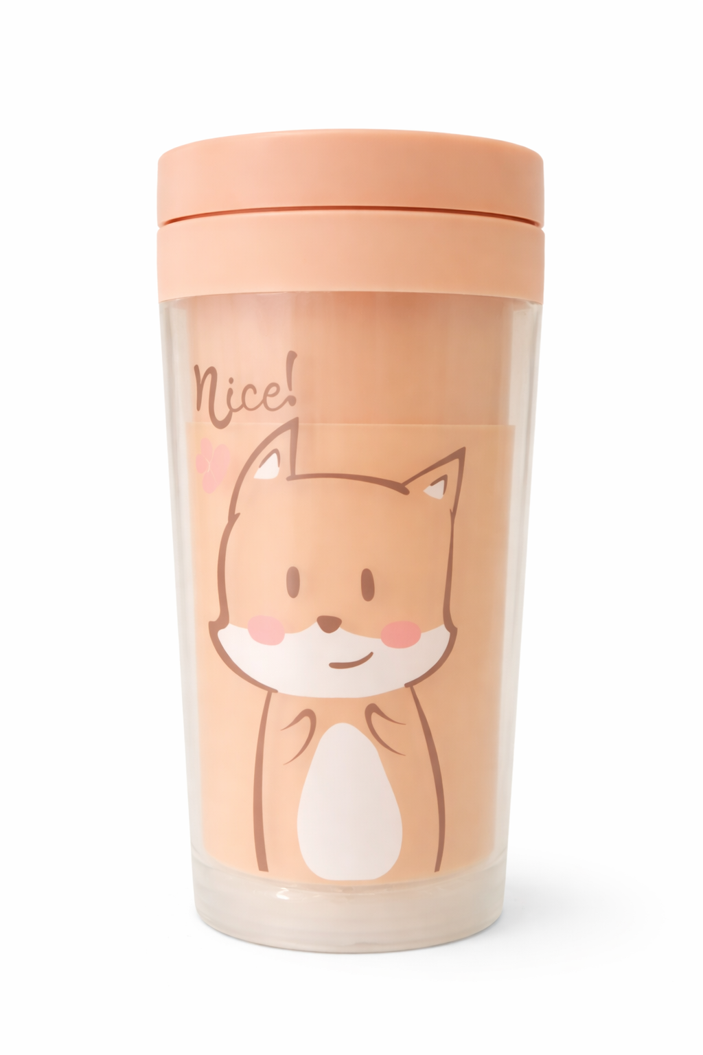 VASO TÉRMICO INFANTIL - DISEÑO ZORRITO - COLOR DURAZNO