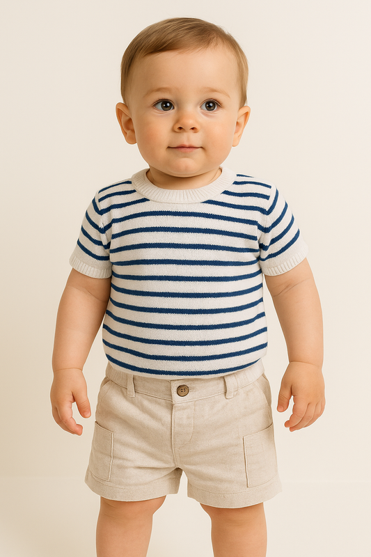 CONJUNTO CLÁSICO "OLD MONEY" A RAYAS EN LINO