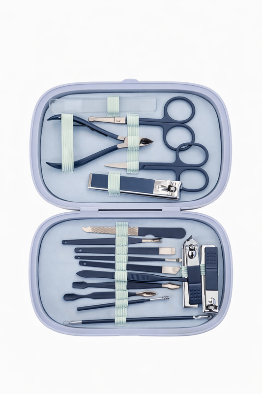 KIT DE MANICURE Y PEDICURE PROFESIONAL - ESTUCHE AZUL