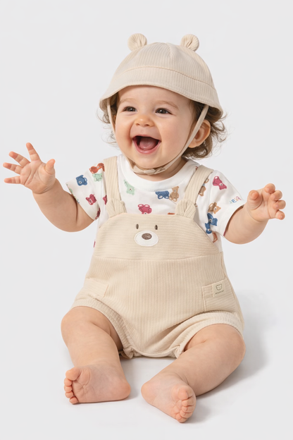 PELELE PETO SIMULADO OSITO CON GORRO PARA RECIEN NACIDO