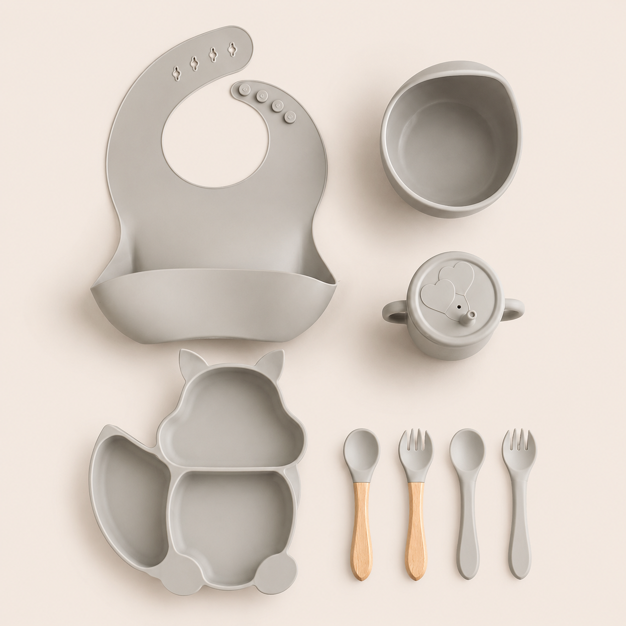 Set de Alimentación Complementaria Ardilla - Color Gris