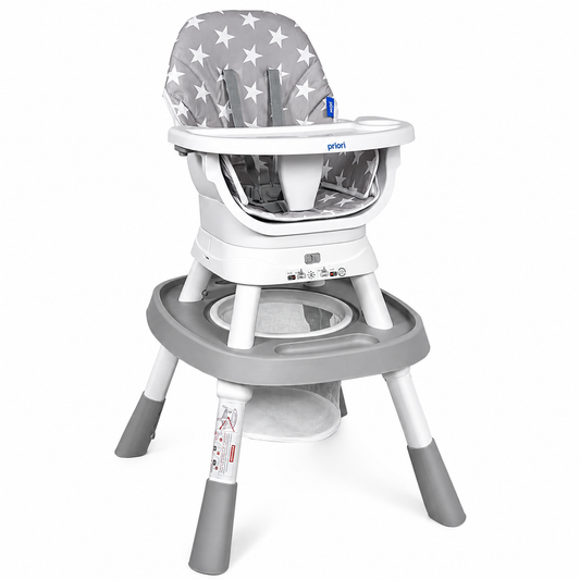 Silla Alta Multifuncional Priori 12 en 1 – Gris Estrellas | De Bebé a Niño