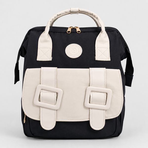 Pañalera Mochila Maternal Negro y Beige – Bolso Bebé Elegante