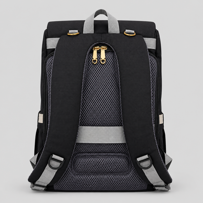⚪Pañalera Morral Premium Negra con Detalles Dorados | Mara Baby