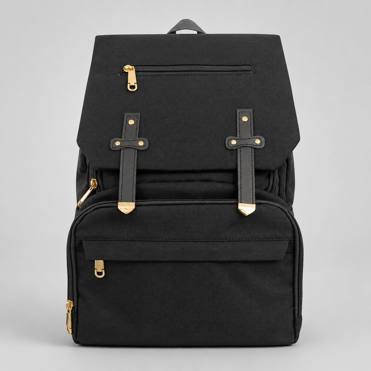 ⚪Pañalera Morral Premium Negra con Detalles Dorados | Mara Baby