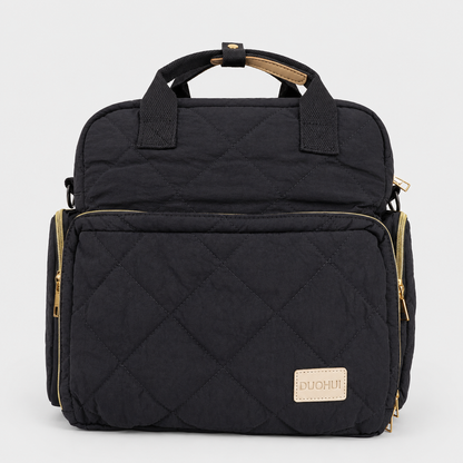 ⚪Pañalera Morral Duohui Negro | Acolchada con Detalles Dorados