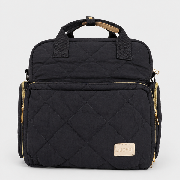 Pañalera Morral Duohui Negro | Acolchada con Detalles Dorados