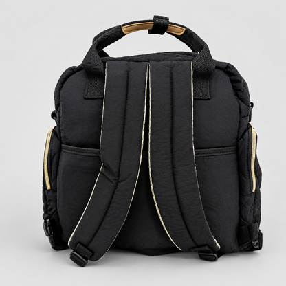 ⚪Pañalera Morral Duohui Negro | Acolchada con Detalles Dorados