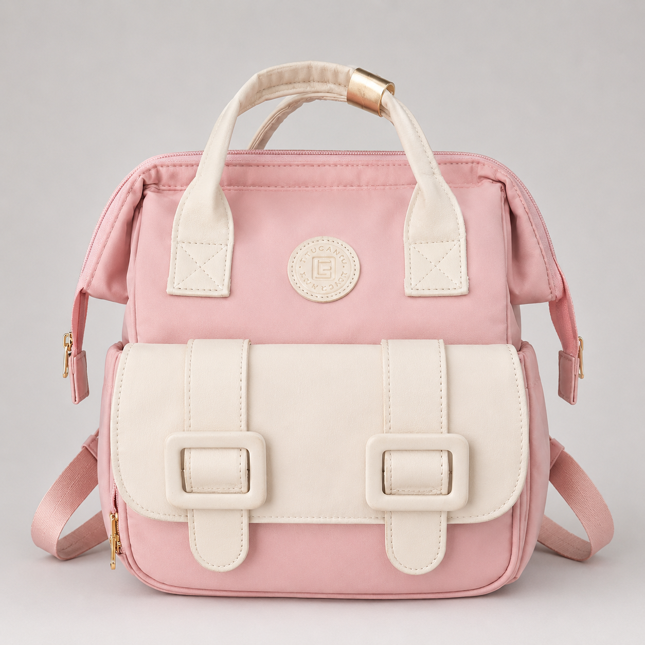 ⚪ Pañalera Mochila Rosa y Crema – Bolso Maternal Elegante con Solapa | Estilo Chic Premium