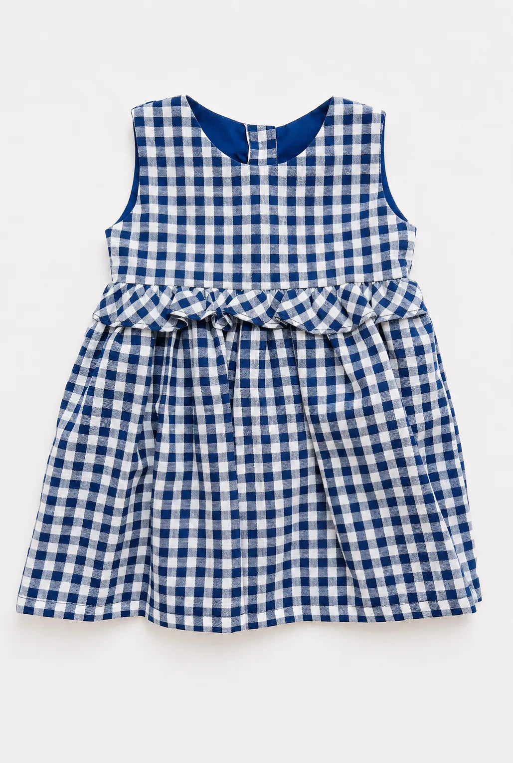 Vestido Cuadros Azul con Saquito Rojo Bordado