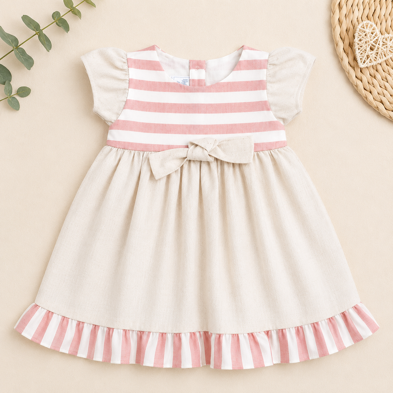 VESTIDO CLASICO A RAYAS ROSADO