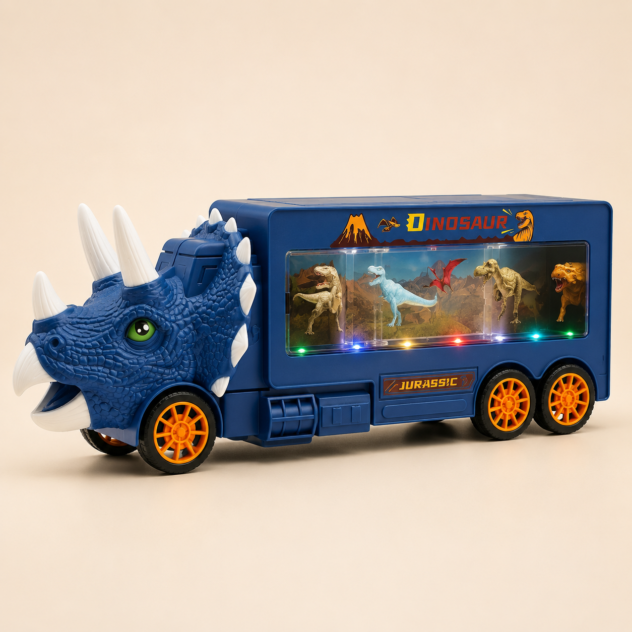 Camión Dinosaurio Jurassic con Luces LED y 5 Figuras de Dinosaurios