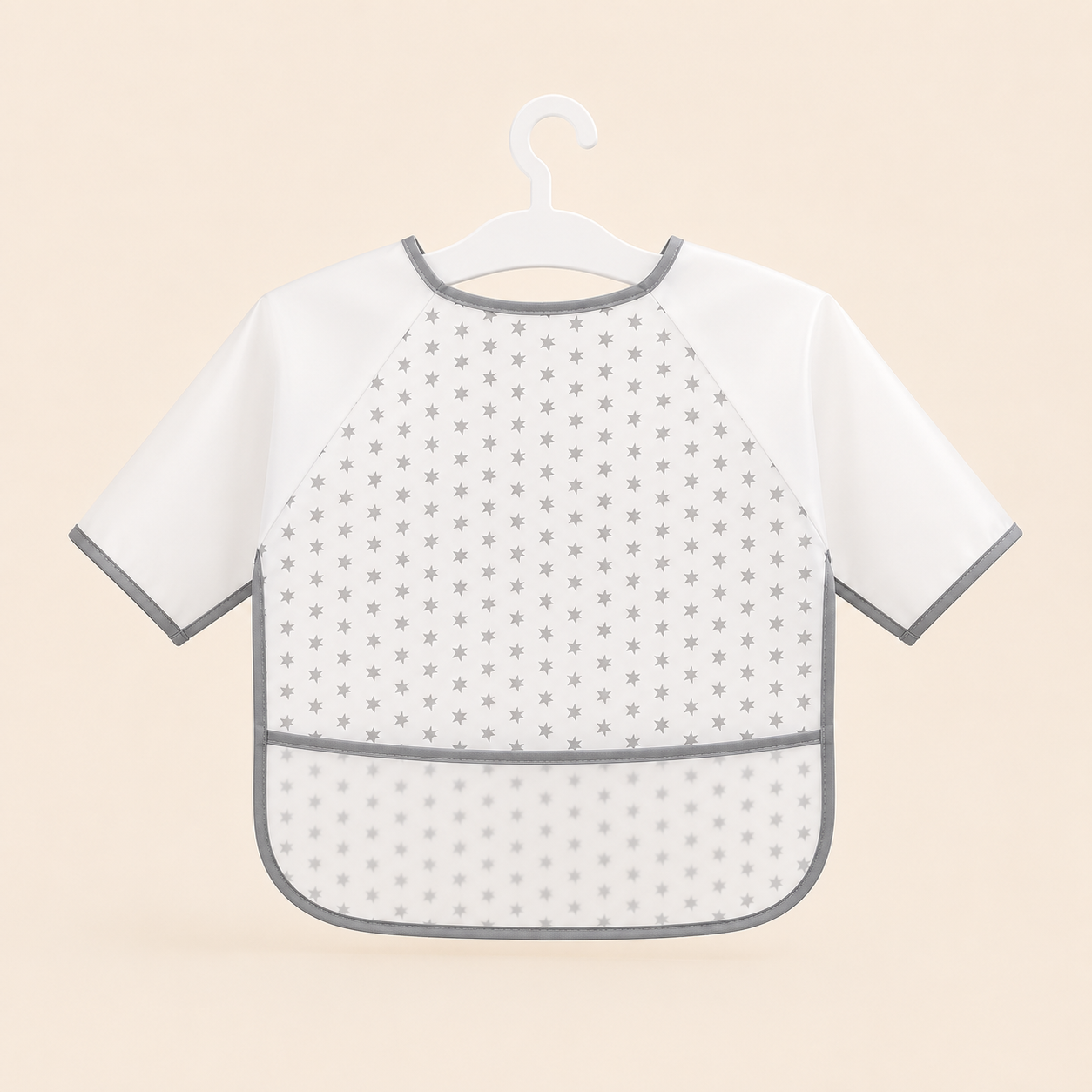 ⭕️Babero Impermeable con Mangas Largas para Bebé – Estampado Estrellas Gris | Mara Baby