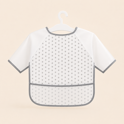 ⭕️Babero Impermeable con Mangas Largas para Bebé – Estampado Estrellas Gris | Mara Baby