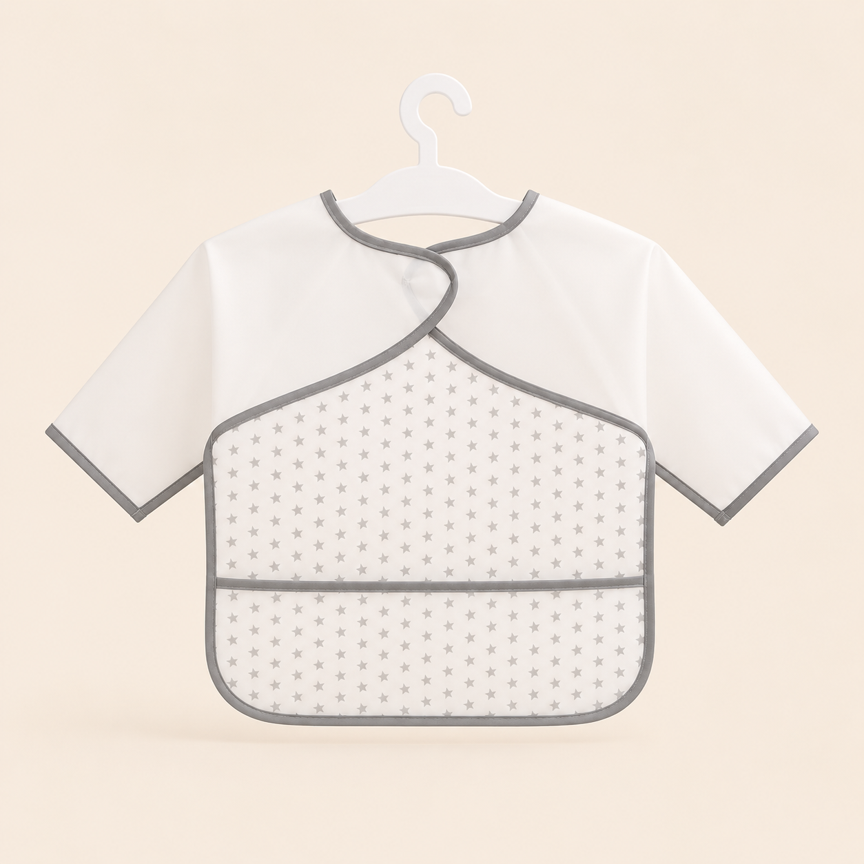 ⭕️Babero Impermeable con Mangas Largas para Bebé – Estampado Estrellas Gris | Mara Baby