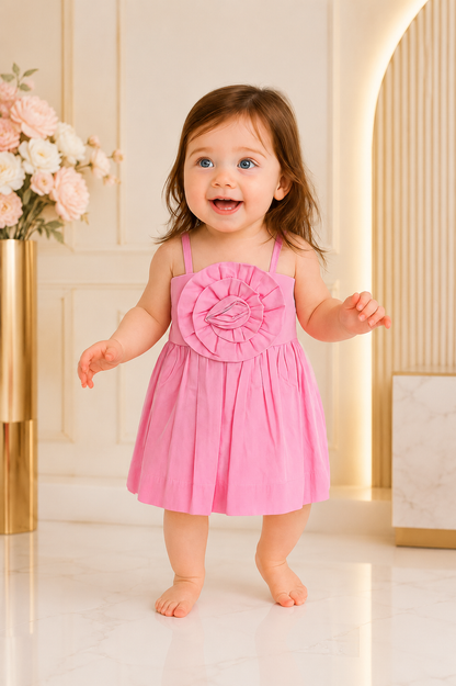 VESTIDO DE TIRANTES CON FLOR HEIDY KIDS - COLOR ROSADO