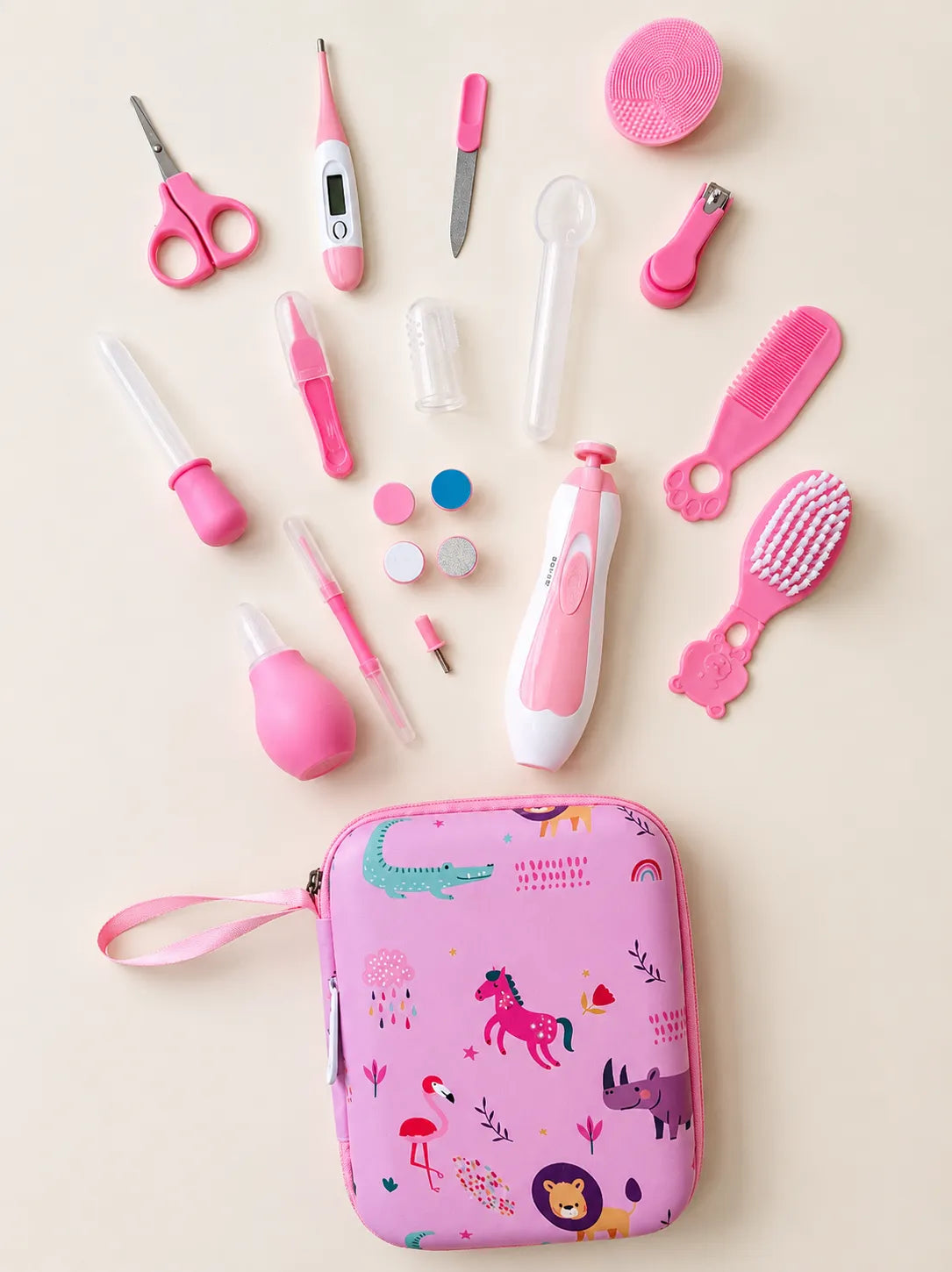KIT DE ASEO COMPLETO CON ESTUCHE ROSADO