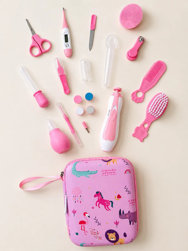 KIT DE ASEO COMPLETO CON ESTUCHE ROSADO