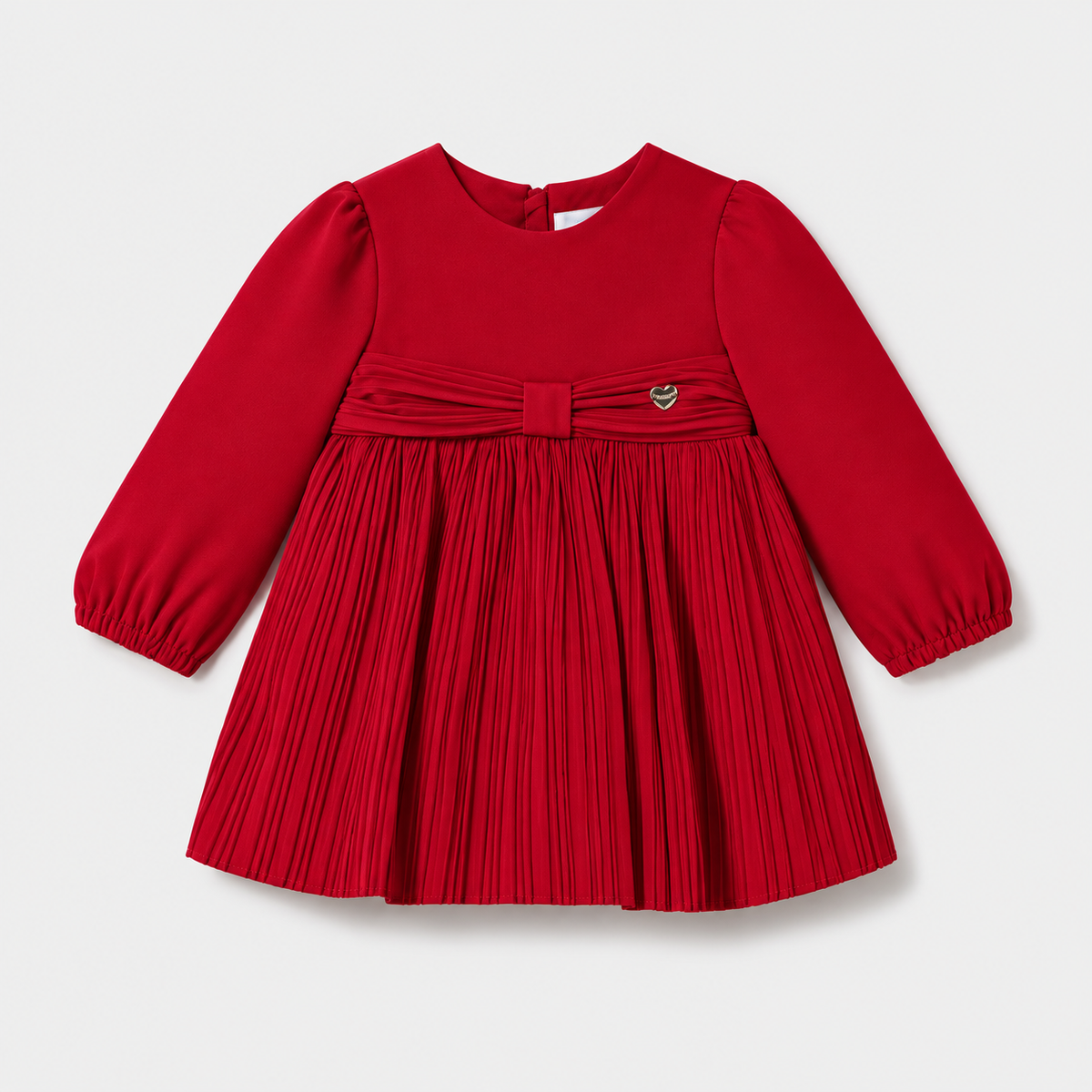 Vestido Mayoral rojo de terciopelo con falda plisada y manga larga para bebé