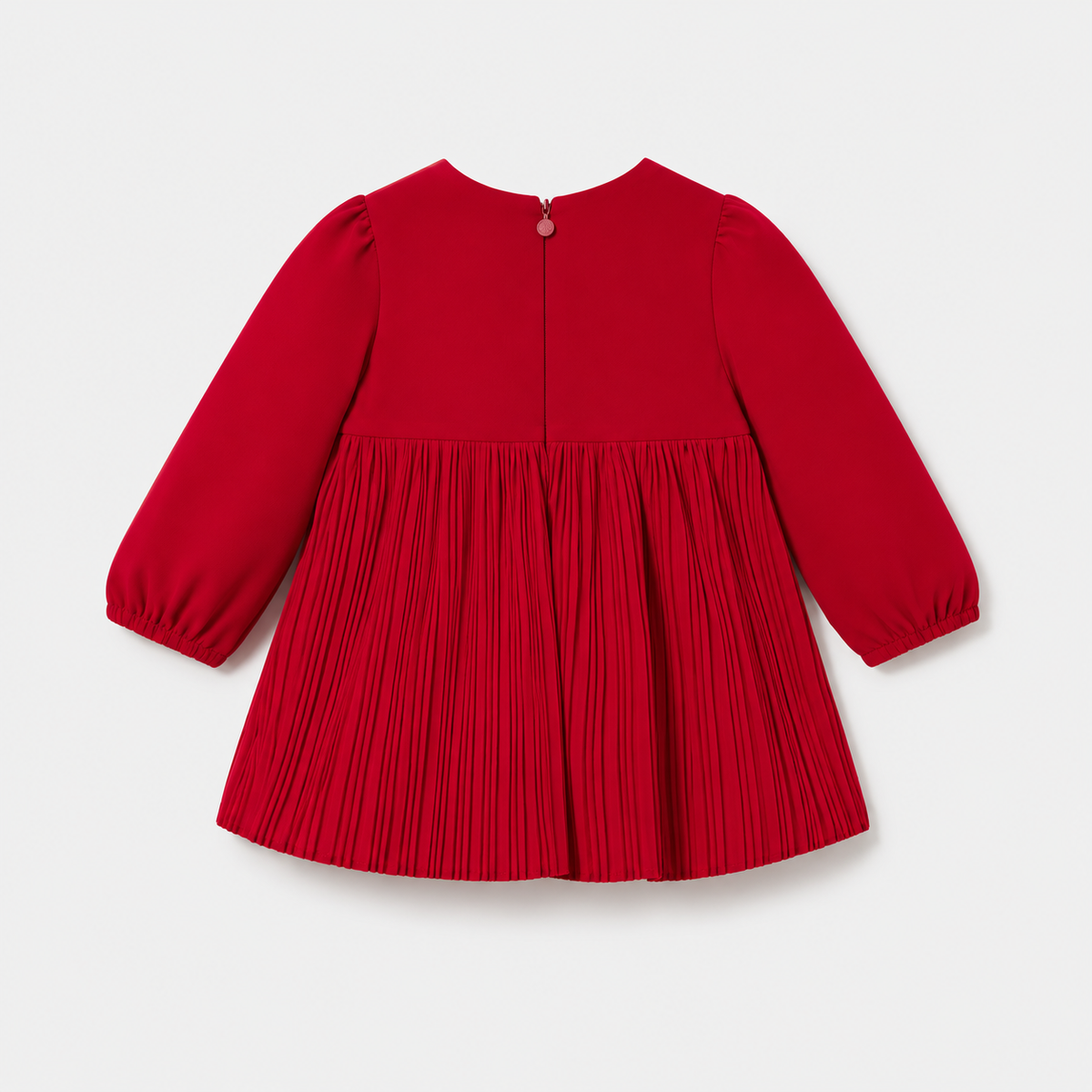 Vista posterior de vestido rojo de terciopelo plisado Mayoral para bebé